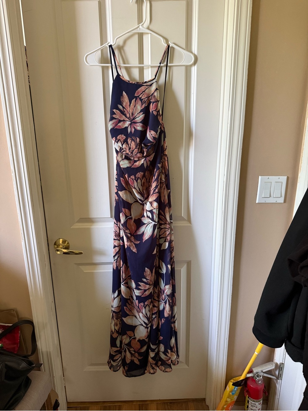 Lulu's Navy Floral Spaghetti-Strap Maxi Dress